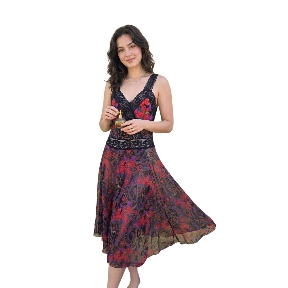 Victoria's Secret vintage 90Maxi Dress Womens M Multicolor ‎ Floral Paisley Lace - Picture 3 of 16